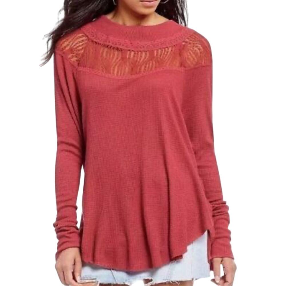 FREE PEOPLE Women’s Spring Valley Lace Trim Long Sleeve Thermal Top